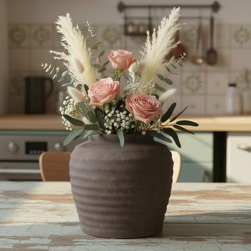 Lvases Rough Textured Brown Wabi Sabi Rustic Handmade Ceramic Decor Vase - color: Brown