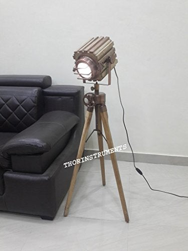 THOR INSTRUMENTS Nautical Wooden Copper Tripod Stand Vintage Halloween Floor Lamp Living Room Rustic Vintage Home Decor Gifts