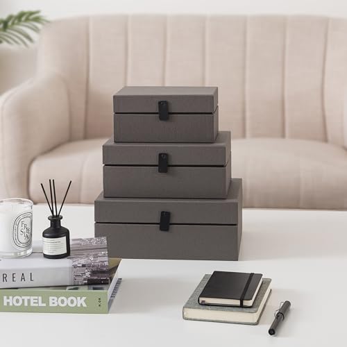 Soul & Lane - Decorative Storage Boxes with Lids, Set of 3, Graphite Grey