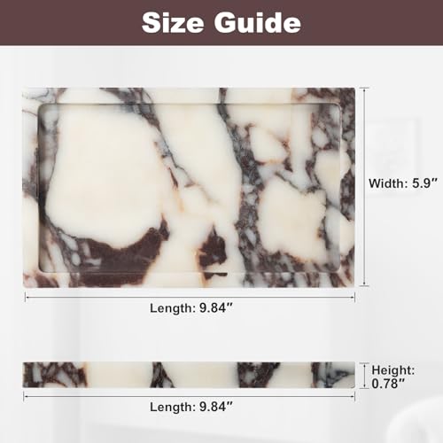Natural Calacatta Viola Marble Tray 10"x6" Rectangular - Non-Resin Bathroom Vanity Organizer & Office Desk Tray | Waterproof Stone Serving Platter for Jewelry/Perfume (Purple Portoro) - style: Calacatta Viola - 1 Pack