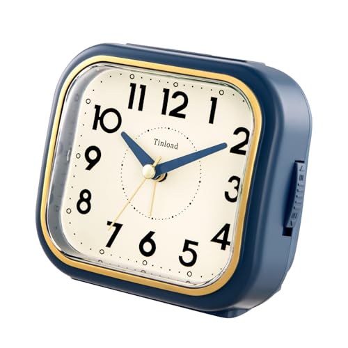 Tinload 4.3" Vintage Retro Analog Alarm Clock, Super Silent Non Ticking Clock with Manual Light, Snooze, Battery Operated, Simply Design, for Living Room, Bedroom, Bedside, Desk(Blue-V2) - style: Blue-Gold
