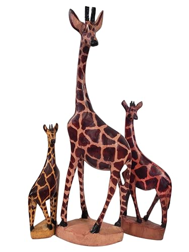African Wood Tall Hand-Crafted Giraffe Statues Striking Designs and Sizes. Nature's Graceful Beauty Engulfs Safari Home Décor All Occassions. (Giraffe Pattern, 6" & 8" & 12" (Set of 3)) - color: Giraffe Pattern, size: 6" & 8" & 12" (Set of 3)