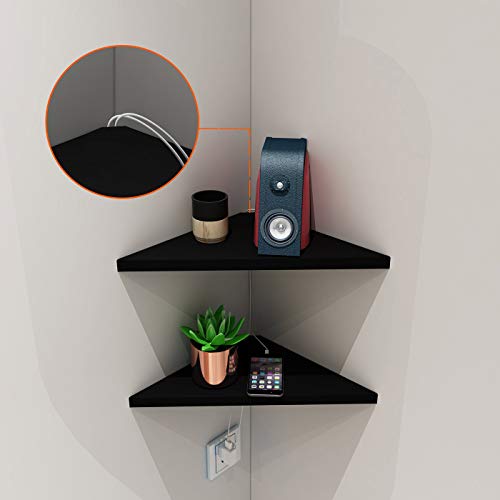 evron Corner Mounting Shelf,Easy to Install Wall Corner Shelf,Aluminum Material Shelves with Bendable Point,Set of 2 (Black) - color: Black