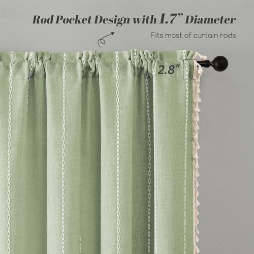 BTTN Small Boho Linen Striped Window Valance Curtain, 52Wx18L, Sage Green - color: Sage Green, size: 52"W x 18"L (Pack of 1)