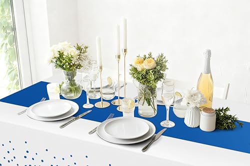 Smiry Disposable Rectangle Plastic 54 x 108 Inch Table Cloth 3 Pack - color: White and Blue
