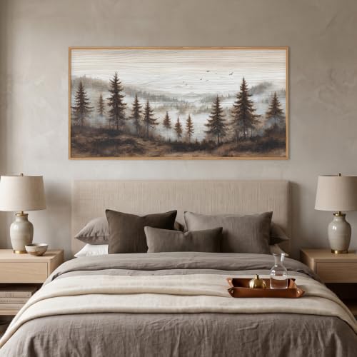 Aurlan Large Foggy Pine Tree Mountain Framed Canvas Wall Art Set-40"x20" - color: Foggy Landscape Wall Art, size: 40"L x 20"W