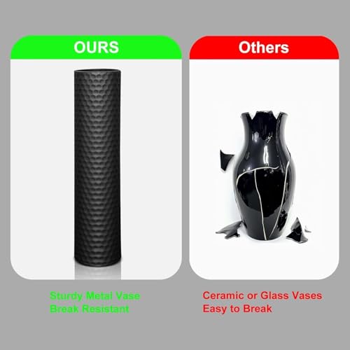 Tall Black Floor Vase Set of 3,Metal Floor Standing Vase & Modern Honeycomb Texture for Living Room Corner Office Home - style: Covered