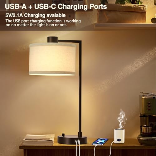 Luvkczc Table Lamp Set of 2, Dimmable Bedside Lamp for Night Stand, USB A+C - color: Red Brown