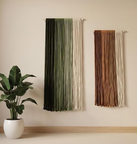 Jditngp Nordic Home Large Wall Decor Hand Woven 2PCS Bohemian Tassel Wall Hanging Wall Decoration Tapestry Gradient Green Brown Living Room Bedroom Entrance Hall Kitchen Corridor Wall Art 15.8'',11.8'' - color: greenbrown2