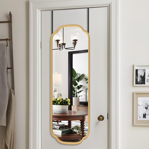 Ferytange 48"x16" Gold Door Mirror Full Length Over The Door with Non-Rusting Metal Frame, Modern Full Body Mirror Bedroom Closet Bathroom - color: Gold, size: 48"L x 16"W