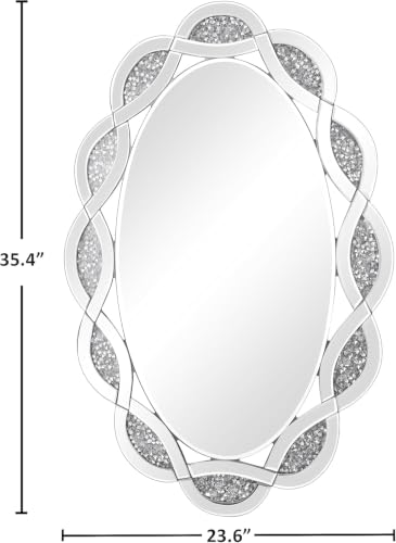 Crystal Decorative Wall Mirror, 24" x 36" Oval Silver Crushed Diamond Mirror, Glam Bling Wall Mounted Mirror for Bathroom Bedroom Living Room Home Decor - color: Silver10, size: 36"L x 24"W