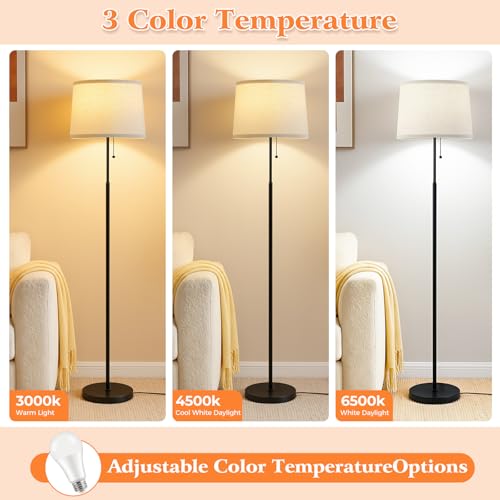 Floor Lamps for Living Room & Bedroom, 60" Modern Tall Standing Lamp, 3CCT - color: Dot Drum-Shades+Black Pole