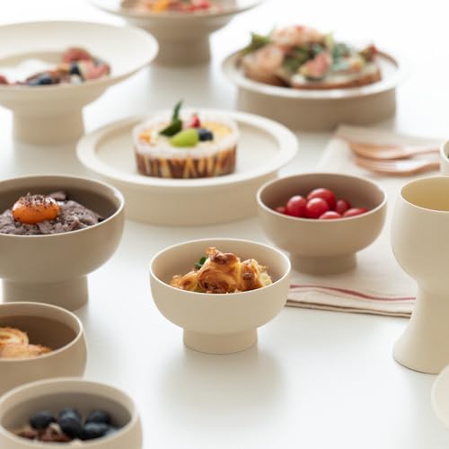 WENSHUO Ceramic Pedestal Bowl, Deep Fruit Bowl, 5.5 in, Coconut Café - color: Coconut Café, size: 5.5"