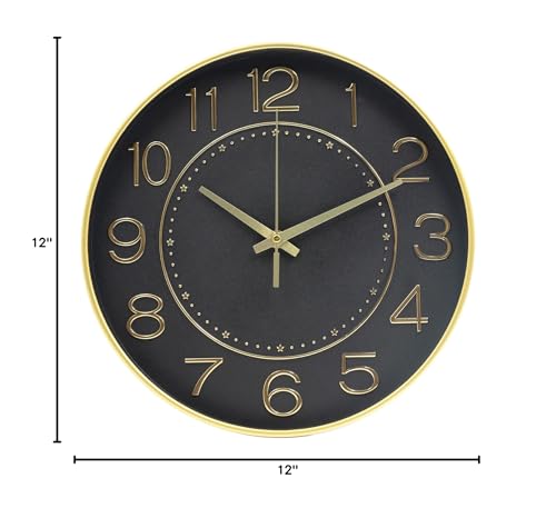 HZDHCLH 12 Inch Modern Wall Clock Battery Operated Silent Non Ticking - color: Black and Gold, size: 12 Inch