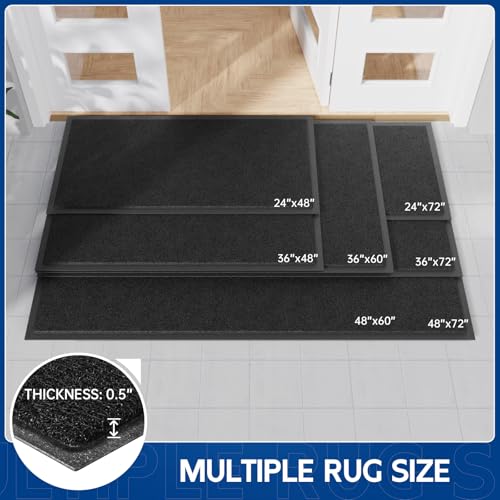Sturdy Front Door Mat, 72" x 48" Heavy Duty Indoor Outdoor Doormat for Entryway, Fade Resistant, Waterproof Low Profile Entry Mat, Non Slip Welcome Mat for Outside Entrance, Patio, Home - color: Black-mess, size: 4' x 6' (Rectangular)