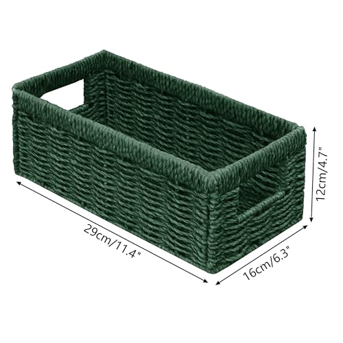 Vagusicc Wicker Storage Basket, Set of 2 Hand Woven Wicker Baskets for Organizing with Handles, Decorative Small Storage Bins for Countertop Toilet Paper Basket for Toilet Tank Top, Shelves, Green - color: Green, size: Small