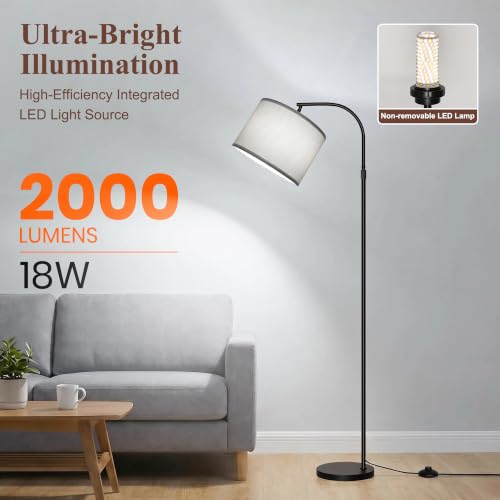 Ascher 2000LM Super Bright Floor Lamp, 18W LED Standing Lamp with 3000K-6000K & 7 RGB Colors, Remote & Foot Control, Adjustable Height, Dimmable Tall Lamp for Living Room Bedroom (Beige Flaxen Shade) - size: 65-71 Inches