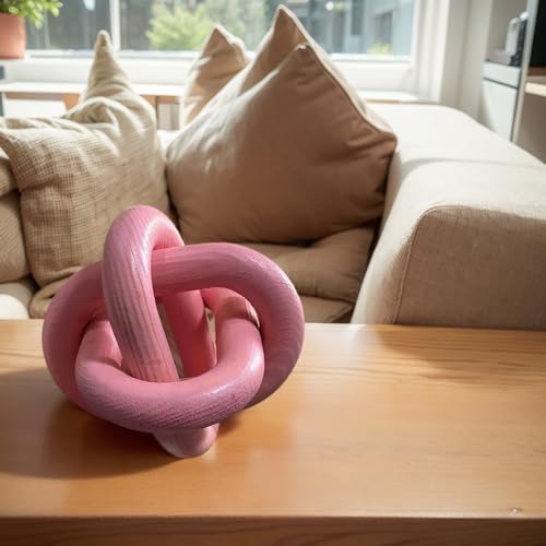 Wood Knot Chain Link Decor - 3 Link Boho Wooden Hand Carved Decorative Wooden Links Knots for Coffee Table Entryway Modern Farmhouse Shelf Decoration (Pink) - color: Pink