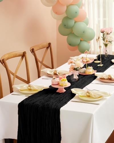 Pureegg 3 Pack Cheesecloth Table Runner 120 Inch Black - color: Black, size: 120" - 3 Packs