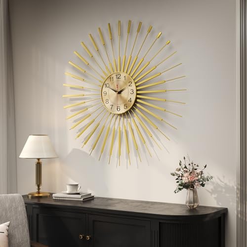 Cuspin 30 Inch Gold Large Wall Clock, Mid Century Modern Sunburst Clocks - color: Gold Atomic Sunburst, size: Large