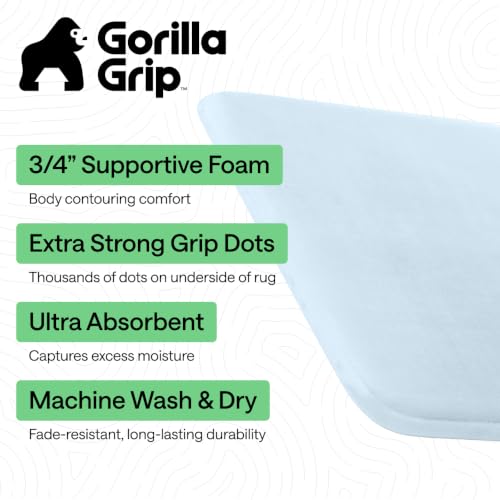 GORILLA GRIP® Memory Foam Bath Rug for Bathroom, 24x17 Light Blue - color: Light Blue, size: 24" X 17"