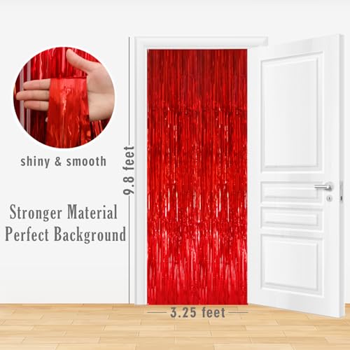 GOER 3.2 ft x 9.8 ft Metallic Tinsel Foil Fringe Curtains Party Photo Backdrop Party Streamers for Birthday,Graduation,New Year Eve Decorations Wedding Decor (1 Pack, Red) - color: Red, size: 1 Pack