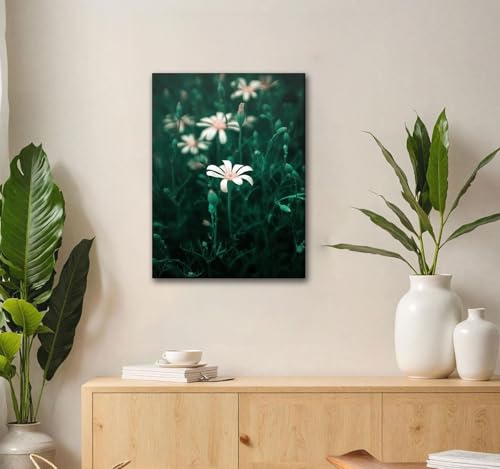 CHTEXA Dark Green Daisy Canvas Wall Art, 3 Piece Gallery Wrapped Set, 12x16 - color: Three-petaled white flowers-6, size: 12x16 inch
