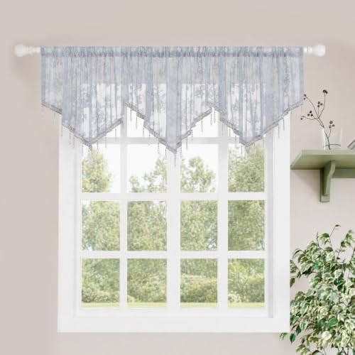 Molaxhome Swag Curtain Scalloped Curtain Valance Drape Sheer Lace Panel 1pc - color: Lace Grey