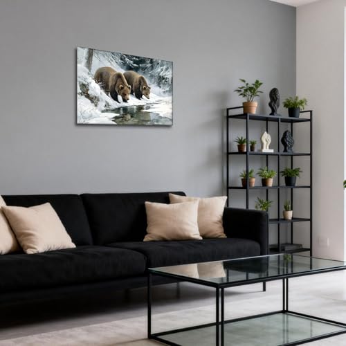 Halioyo Snow Forest Bear Canvas Wall Art, Farmhouse Wall Decor(12x16 in) - color: Painting-15, size: 16"L x 12"W