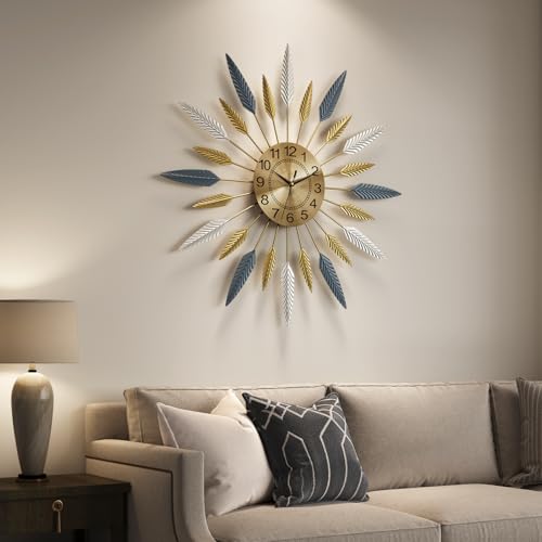 Cuspin 30 Inch Large Wall Clock Gold Mid Century Modern Sunburst Wall Clock - color: Leaf Sunburst, size: Large