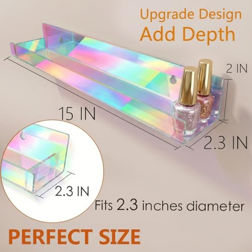 4 Pack 15 Inch Iridescent Acrylic Floating Wall Shelves, Rainbow Shelves - color: 15in-iridescent