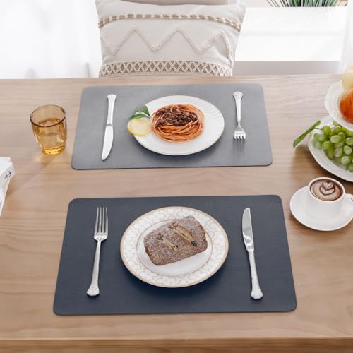 SHACOS Faux Leather Placemats Set of 8 Place Mats Table Mats, Navy Gray - color: Navy and Gray