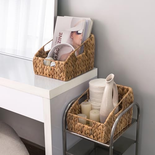 KOKODO 2-Pack Open Front Pantry Baskets, Handwoven Water Hyacinth Wicker Storage Baskets with Built-in Handles, Organizing Bins for Shelves - size: 17.25x9.5x7.5