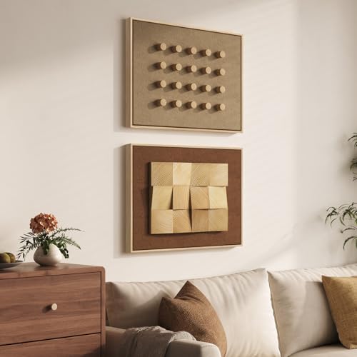 Framed 3D Wood Wall Art Set of 2, Organic Modern Textured Artwork for Walls - color: Neutral Terracotta, size: 24"W x 18"H x 2Pcs