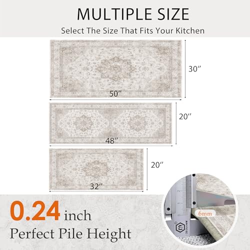 HUGEAR 3-Piece Beige Neutral Kitchen Rug Set - color: Beige, size: 20"x32"+20"x48"+30"x50"