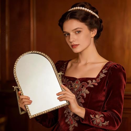 Arched Small Vintage Desk Mirror, Antique Gold Table Mirror,Metal - size: 11.8"L x 7.9"W