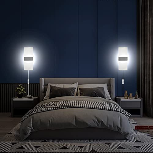 KICAAO Modern Wall Sconces Set of Two, Plug in 10W 6000K Cool White - color: Brushed Silver