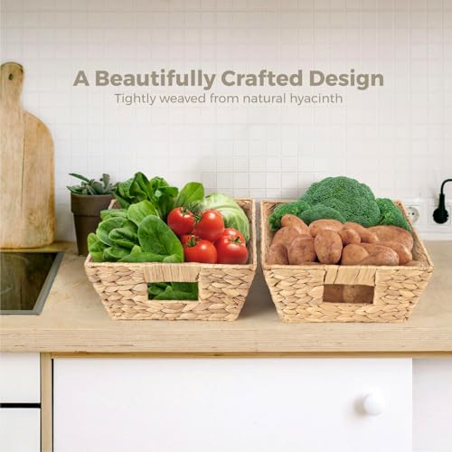 Set of 3 Snack Baskets, Water Hyacinth Basket,Wicker Snack Basket Organizer - color: Natural Brown Color