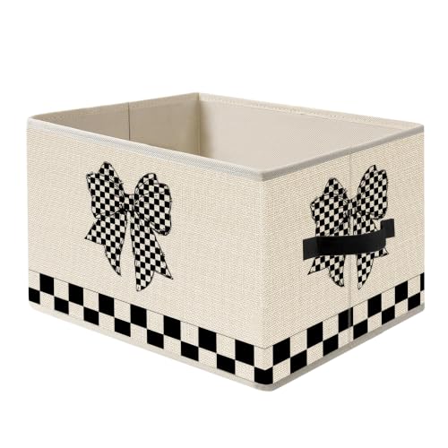 Coquette Black and White Checkered Bow Storage Basket Organizer - color: Coquette Checkered Bow
