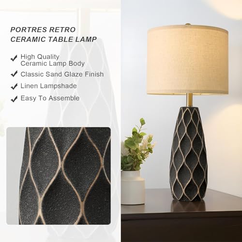 PORTRES 27.5" Ceramic Table Lamps for Bedroom Living Room Lamps Set of 2 - color: Black, size: Large - 27.5’‘