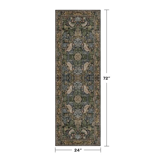 Floral Kitchen Runners - 2x6 Runner Rug for Hallway Bathroom Laundry Room Bedroom Beside Bed Entryway, Boho Leaves Patterned Non Slip Low Pile Washable Rugs - color: Dark Green / Brown, size: 2' x 6' (Runner)