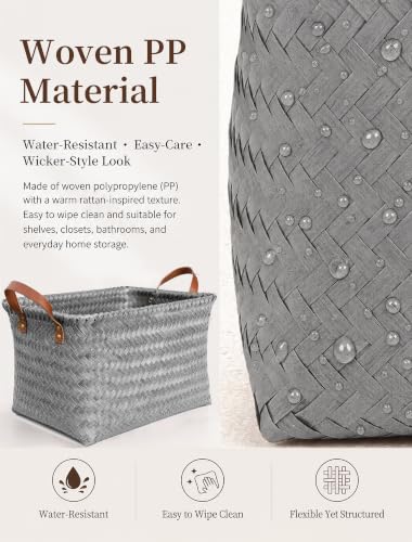 Wicker Storage Baskets, 4 Pack Woven Baskets for Shelves, Grey - color: Rectangle Gray