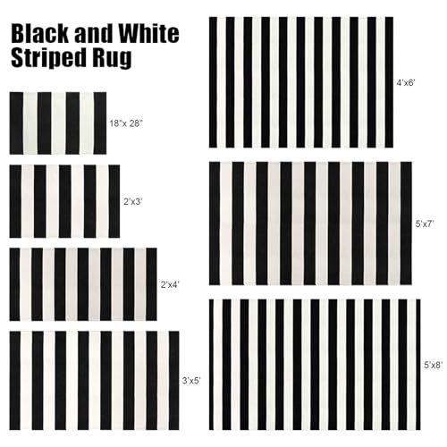 LEEVAN Black and White Striped Outdoor Rug 4x6 Washable Balcony Decor Rug - color: Black and White (Thick Stripe), size: 4' x 6' (Rectangular)