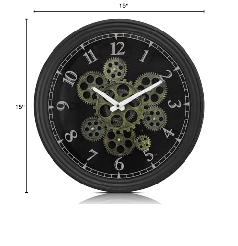 CLXEAST 15 Inch Industrial Steampunk Moving Gear Wall Clock for Home Office - color: Matte Black, size: 15 Inch
