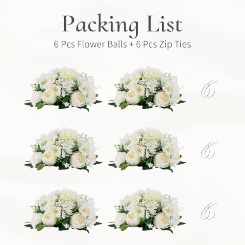Flower Balls Centerpieces for Tables: White Silk Rose, 6Pcs - color: White, size: 6 PCS