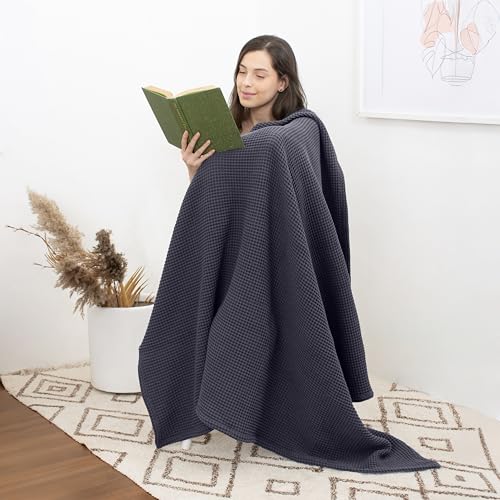 100% Cotton Waffle Weave Throw Blanket, Grey, 50"x60"inch - color: Grey, size: Throw (50" x 60")