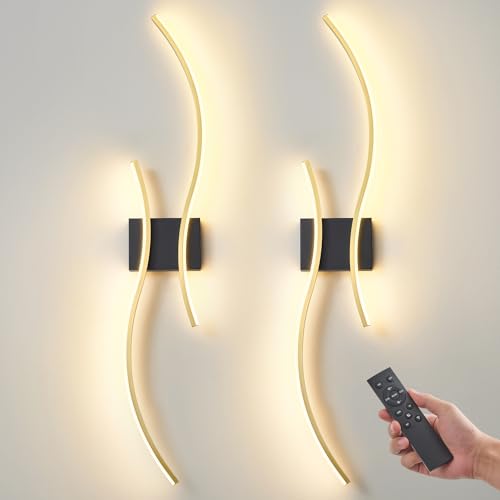 Wireless Wall Sconces Set of Two, Dimmable, 3CCT, Up to 65H Runtime - color: Black and Gold, size: 31.5 inches (2 Pack)