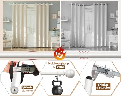 KAMANINA 7/8 Inch White Curtain Rod 72 to 144 Inch with Round Finials - color: Ivory White, size: 72-144"