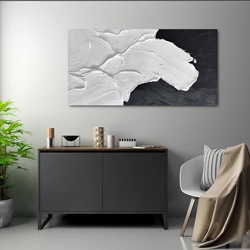 Tarfupth Black and White Abstract Wall Art for Living Room Hand-Painted Large Abstract Wave Oil Paintings Textured Artwork for Bedroom Office Home Decor 20x40 Inch - color: black, size: 20"L x 40"W