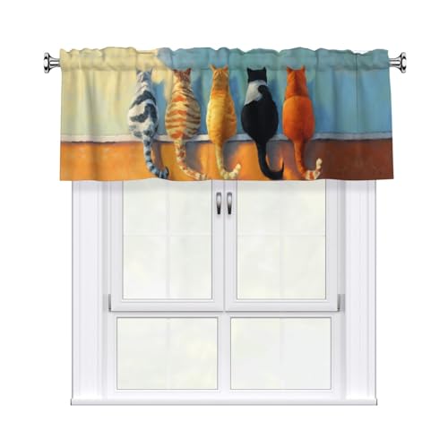 Cute Cat Curtain Valance Short Rod Pocket Window Treatment for Living Room Bedroom Kitchen Bathroom 1 Panel 54" W x 18" L - color: Cute Cat